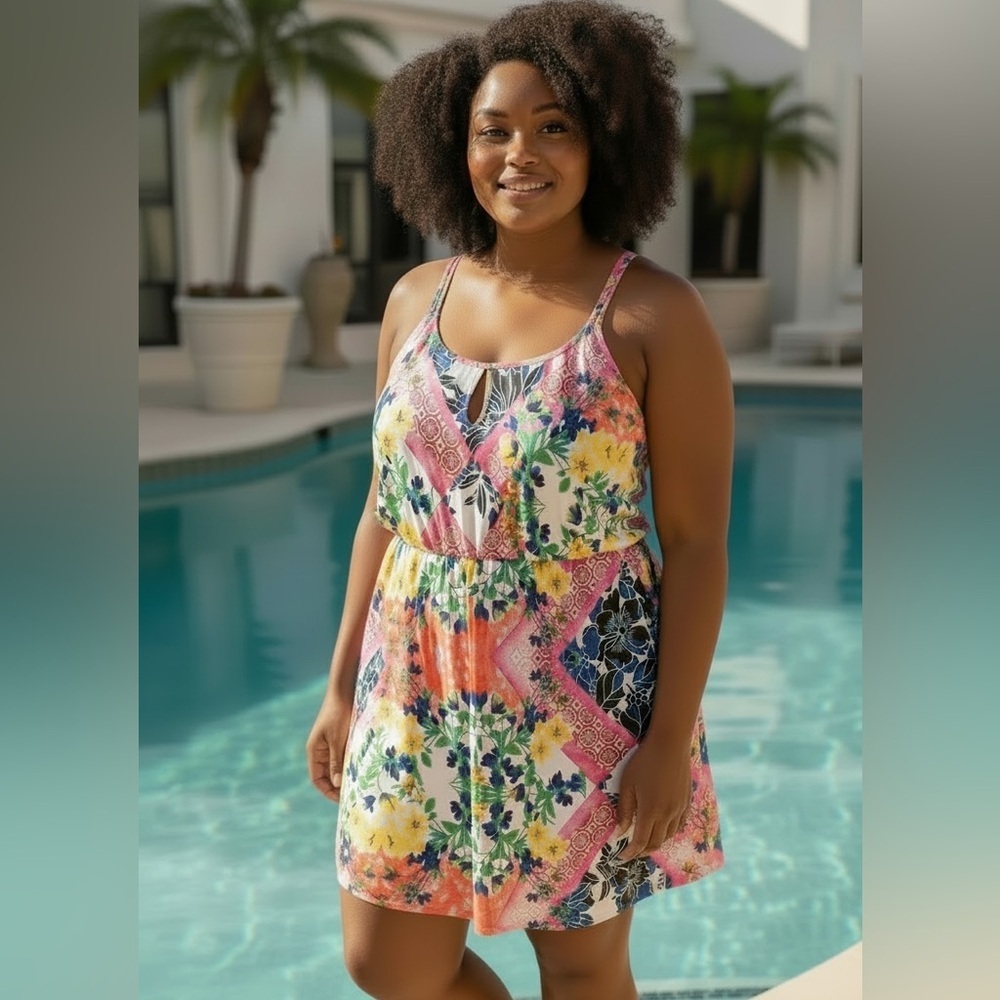 LANE BRYANT SWIMWEAR BY CACIQUE ONE PIECE FLORAL SWIMDRESS SIZE 24 PLUS NWOT
